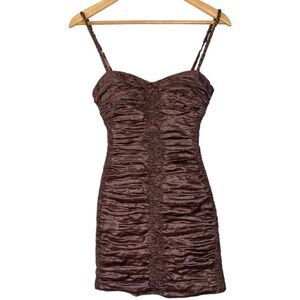 BCBGMaxAzria Metallic Brown Ruched Bodycon Dress